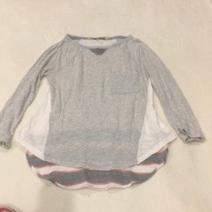 Grey, navy blue, red, white shirt